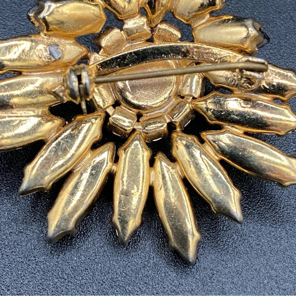 Vintage Navette Amber and Brown AB Rhinestone Brooch - Old Hollywood Style - Picture 13 of 13